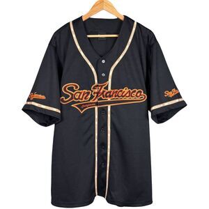 San Francisco Gogo Men's Jersey Shirt Baseball Embroidered Sz Large Black Orange